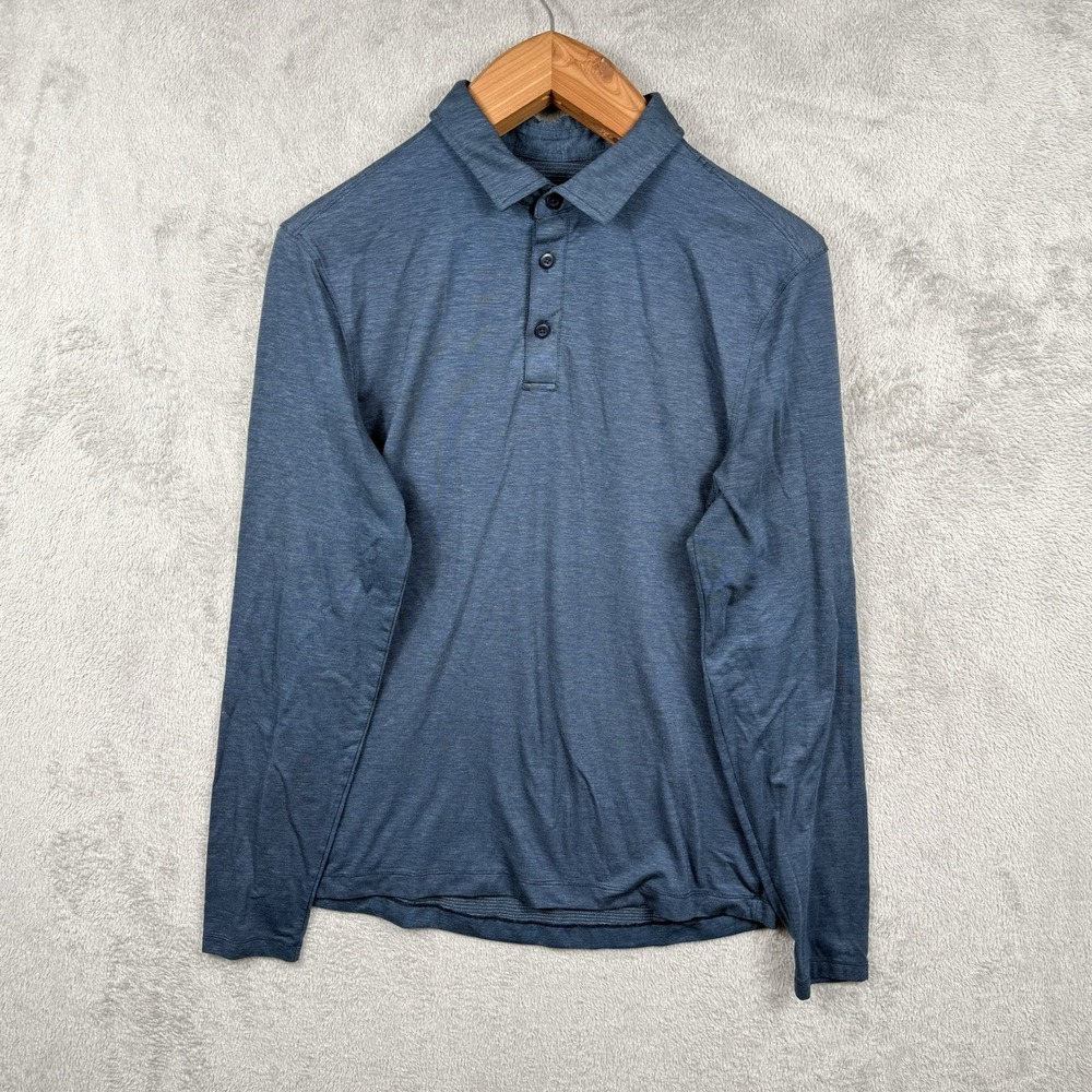 Lululemon Evolution Polo Shirt Mens M Navy Blue Golf Stretch Long Sleeve Slim